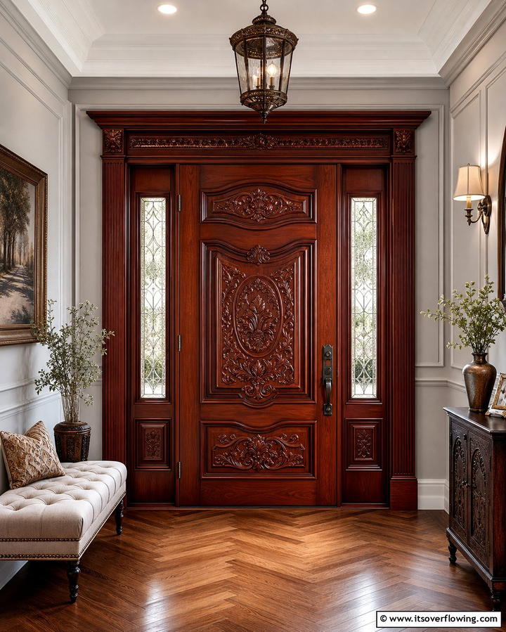 Carved Wooden Front Door - 25 Rustic Front Door Ideas to Welcome Guests in Style