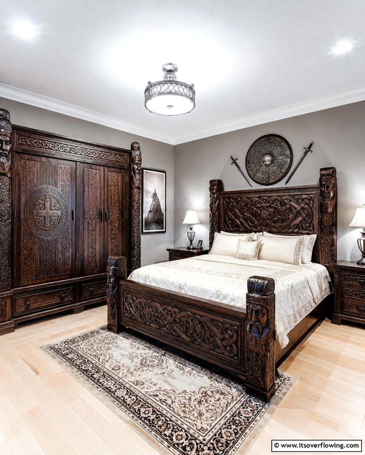 Carved Wooden Furniture - 25 Viking Bedroom Ideas for a Bold and Rustic Look