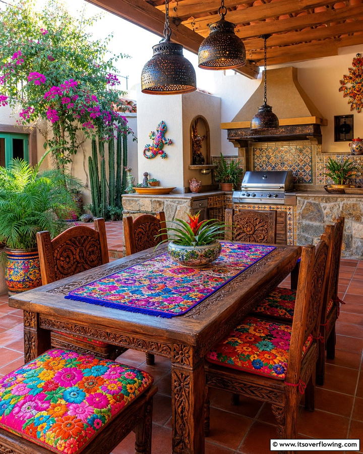 Carved Wooden Furniture - 20 Mexican Outdoor Kitchen Ideas for Vibrant Spaces