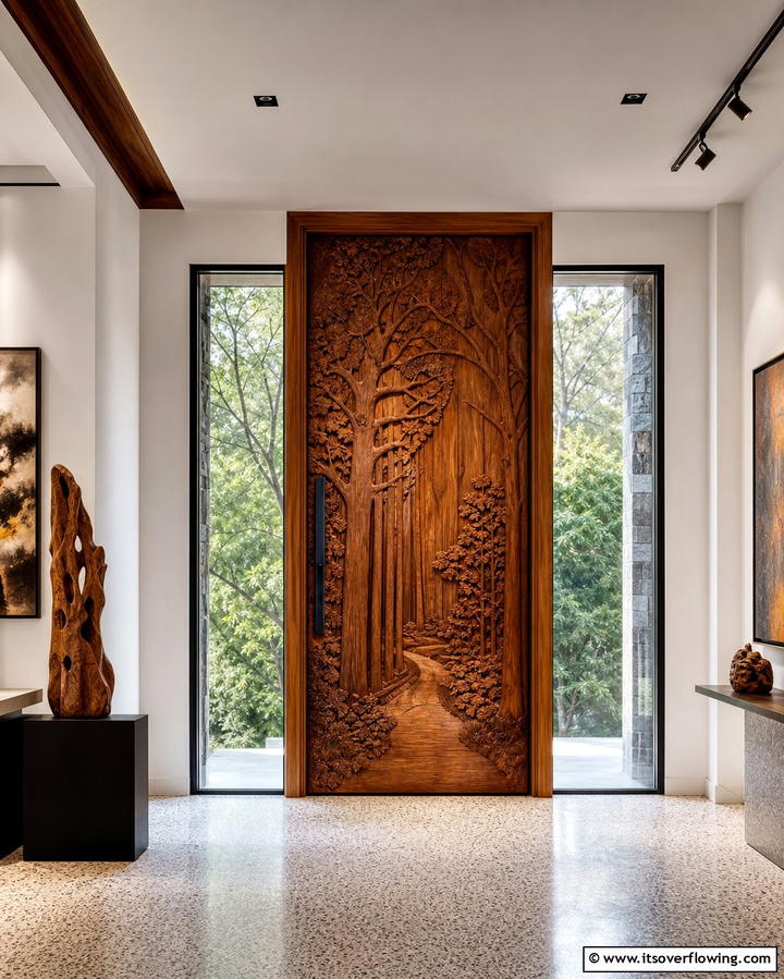 Carved Wooden Masterpieces - 25 Rustic Front Door Ideas to Welcome Guests in Style