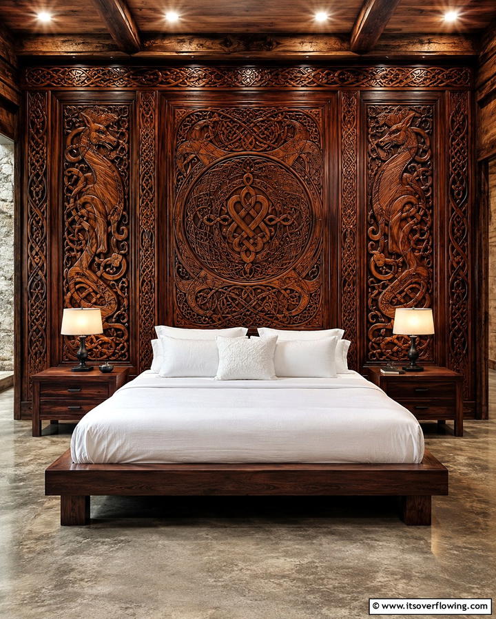 Carved Wooden Panels - 25 Viking Bedroom Ideas for a Bold and Rustic Look