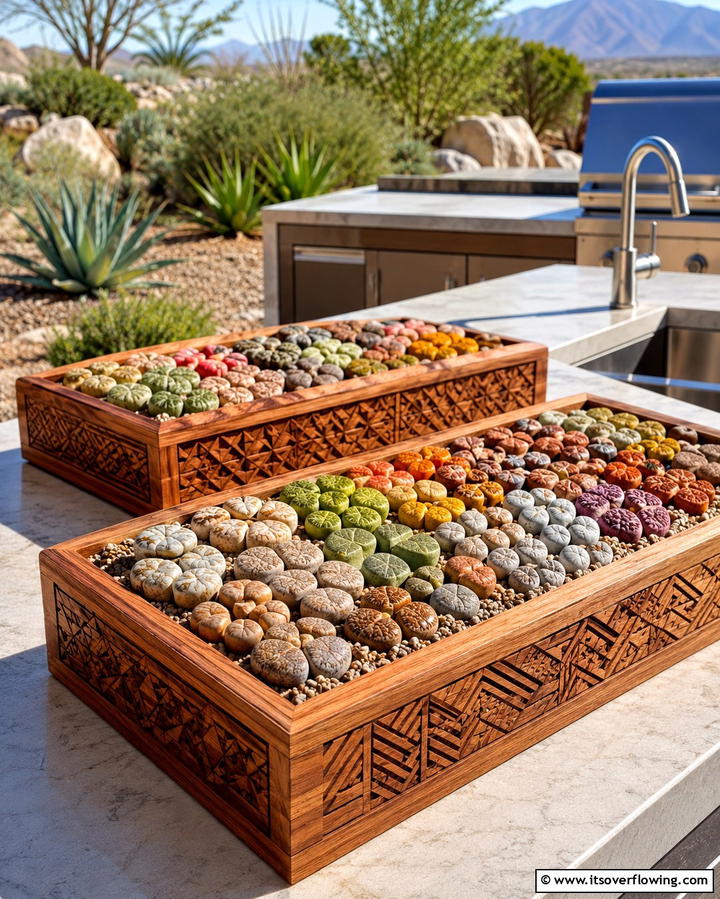 Carved Wooden Succulent Trays - 30 Outdoor Succulent Container Ideas for Easy Gardening