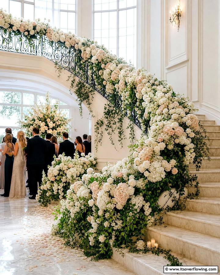 Cascading Floral Staircase - 25 Fairytale Wedding Ideas for Your Dream Ceremony