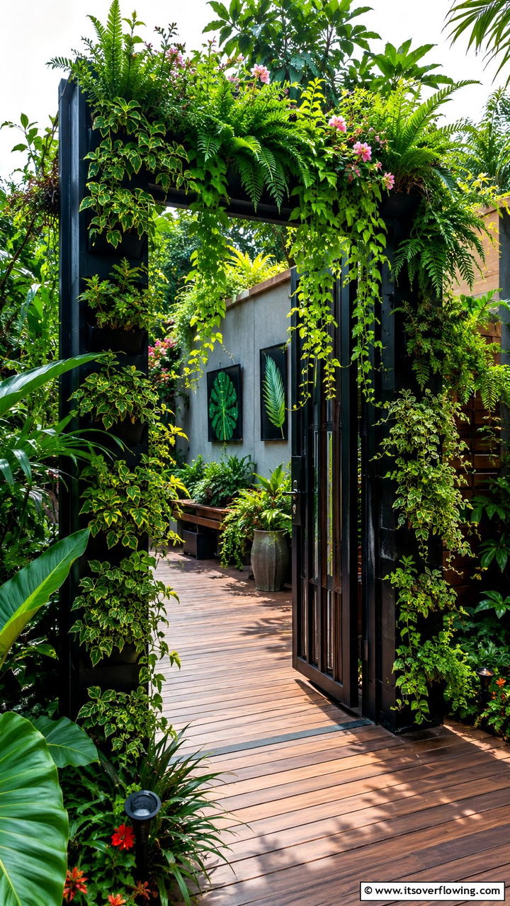 Cascading Greenery Gate - 30 Deck Gate Ideas for Safety and Outdoor Style