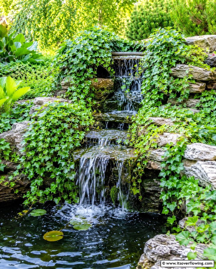 Cascading Ivy Pond - 30 Backyard Pond Ideas for Serene Water Features