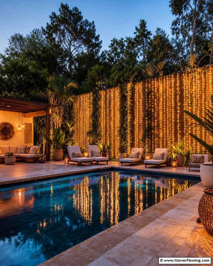 Cascading Light Curtains - 25 Pool Lighting Ideas to Illuminate Your Nighttime Swim