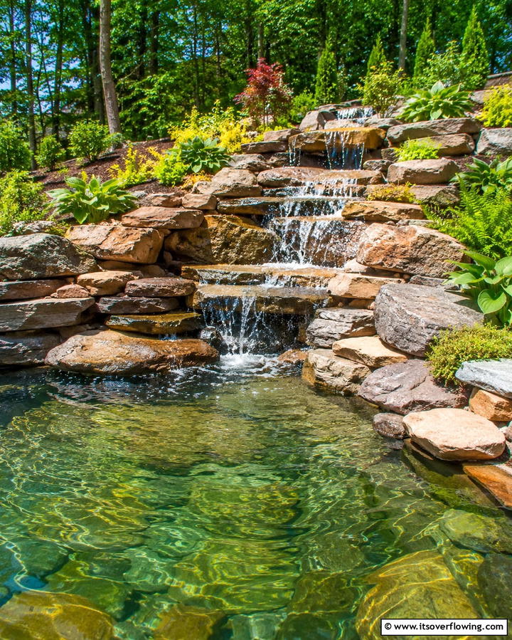 Cascading Rock Waterfall - 25 Small Pool Waterfall Ideas for Your Backyard