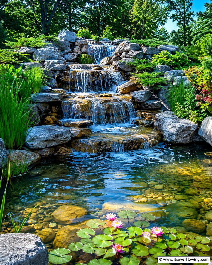 Cascading Rockwater Pond - 30 Backyard Pond Ideas for Serene Water Features