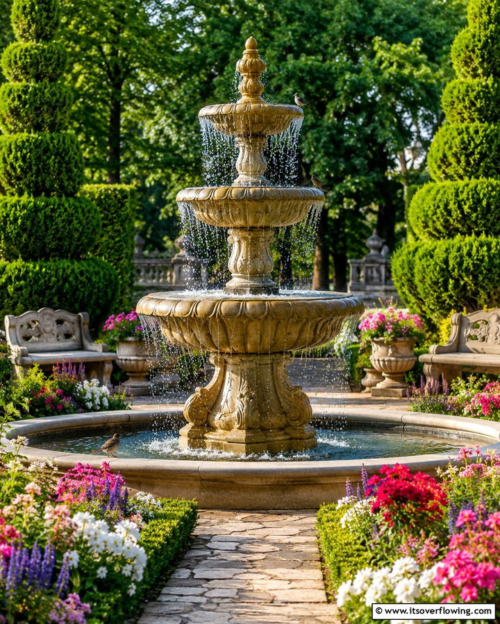 Cascading Tiered Fountain - 25 Backyard Fountain Ideas for a Serene Outdoor Space