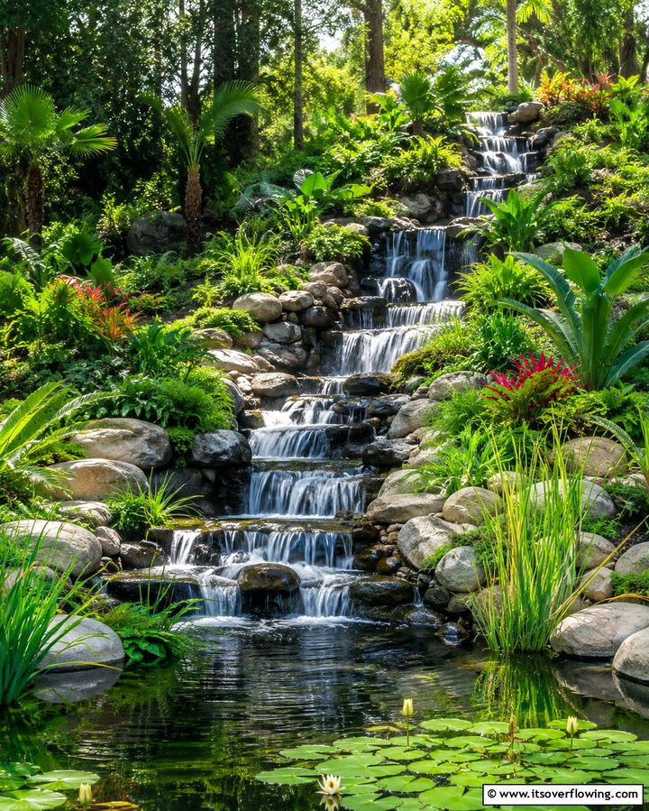 Cascading Water Feature - 25 Down Sloped Backyard Ideas for a Unique Outdoor Space