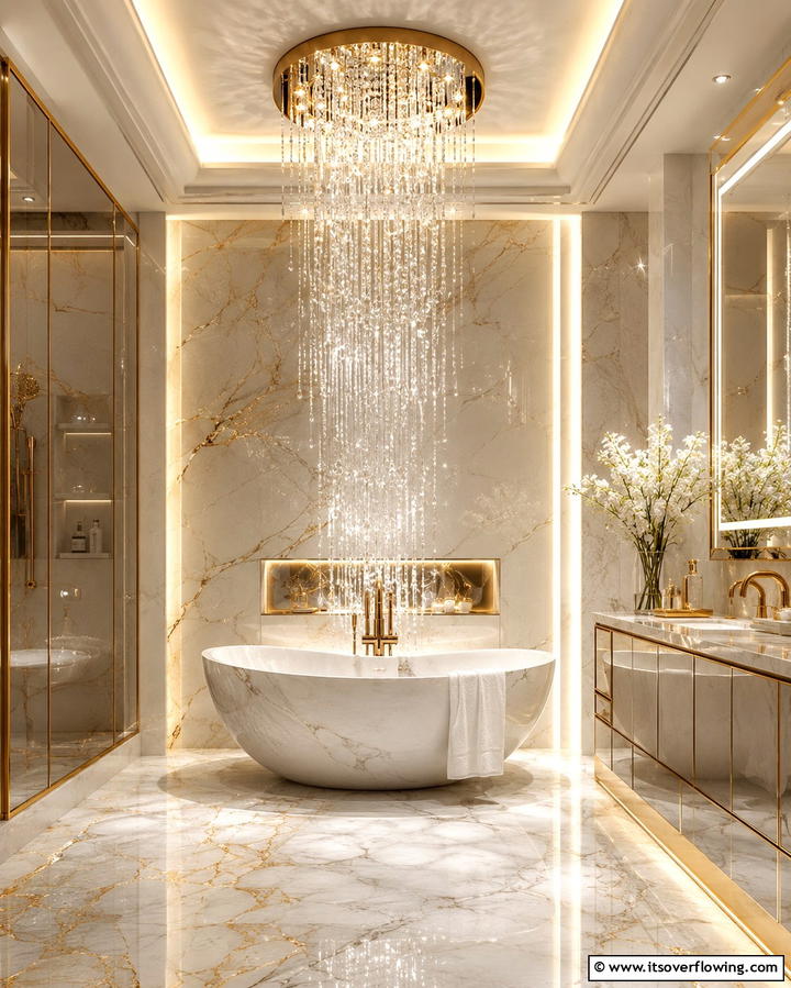 Cascading Waterfall Chandeliers - 25 Bathroom Chandelier Ideas for a Luxurious Touch