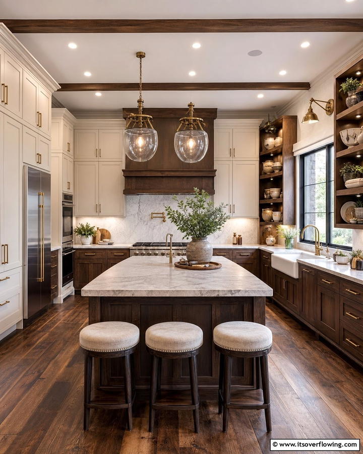 Cashmere and Dark Wood Combination - 20 Luxurious Cashmere Kitchen Ideas for a Cozy Feel