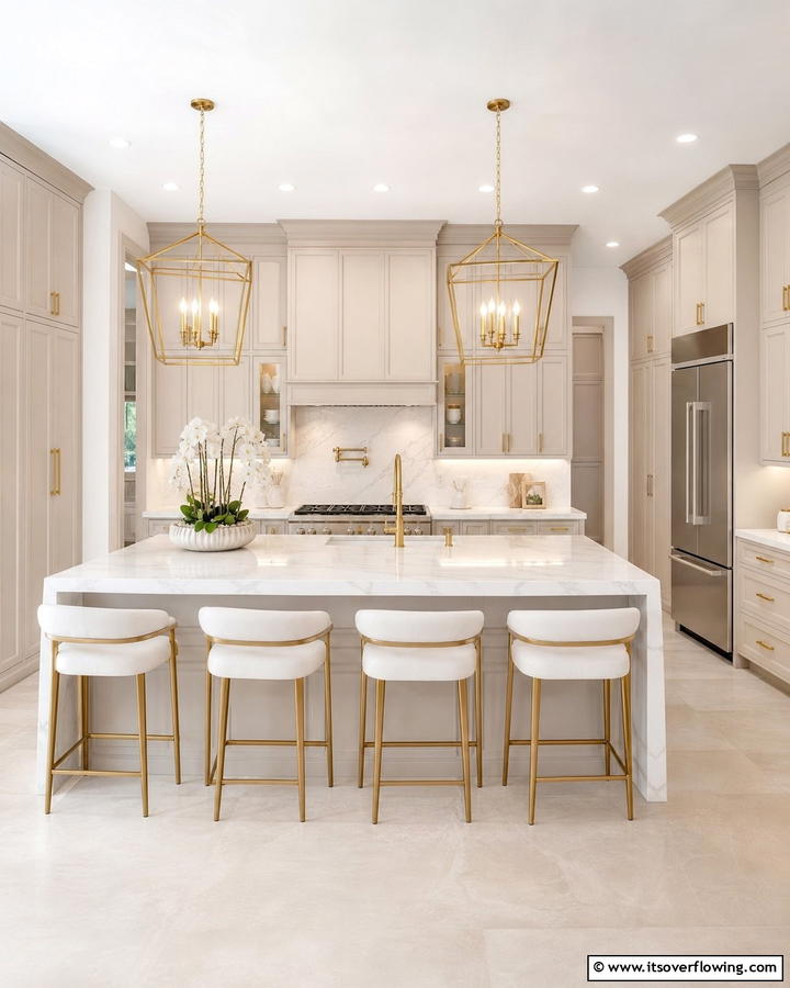 Cashmere and Gold Hardware - 20 Luxurious Cashmere Kitchen Ideas for a Cozy Feel