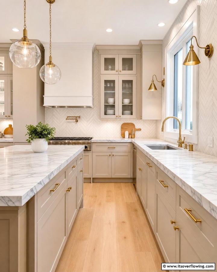 Cashmere and Marble Countertops - 20 Luxurious Cashmere Kitchen Ideas for a Cozy Feel