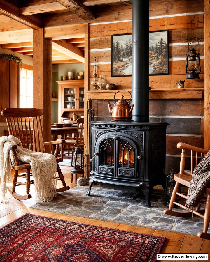 Cast Iron Stove Fireplace - 25 Cozy Cabin Fireplace Ideas for a Warm Retreat