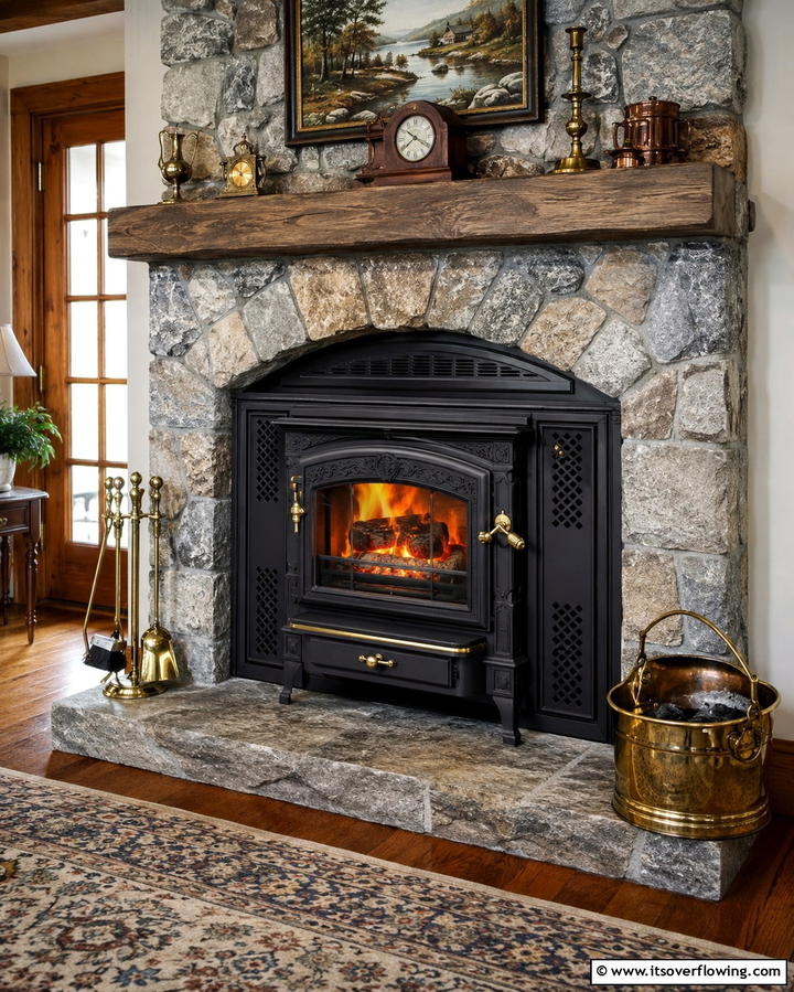 Cast Iron Stove Insert - 25 Rustic Fireplaces to Warm Up Your Living Space