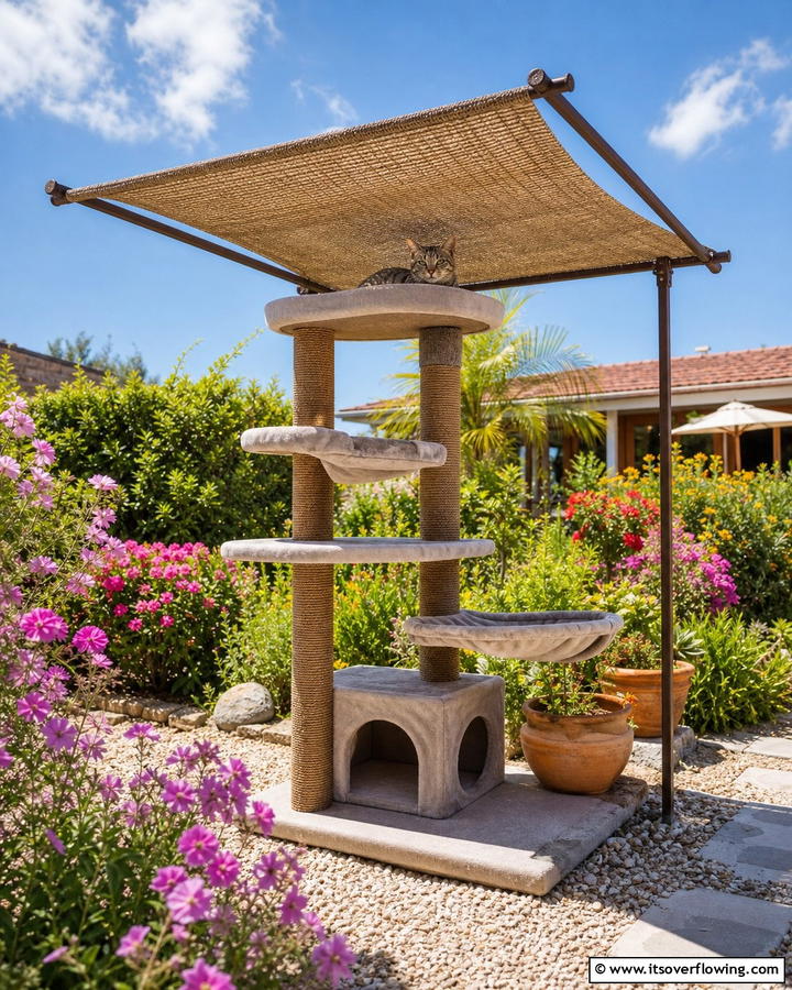 Cat Tree with Shaded Canopy - 20 Outdoor Cat Tree Ideas for Your Feline Friends
