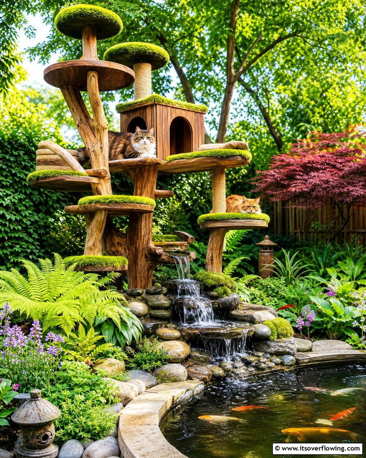 Cat Tree with Water Features - 20 Outdoor Cat Tree Ideas for Your Feline Friends
