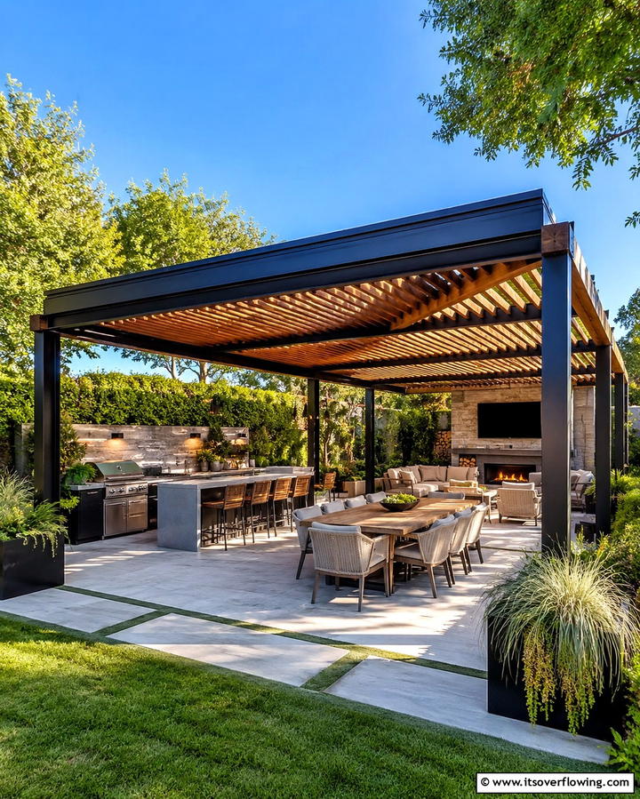 Cedar Accented Pergola - 30 Modern Black Houses with Cedar Accents for Striker Exteriors