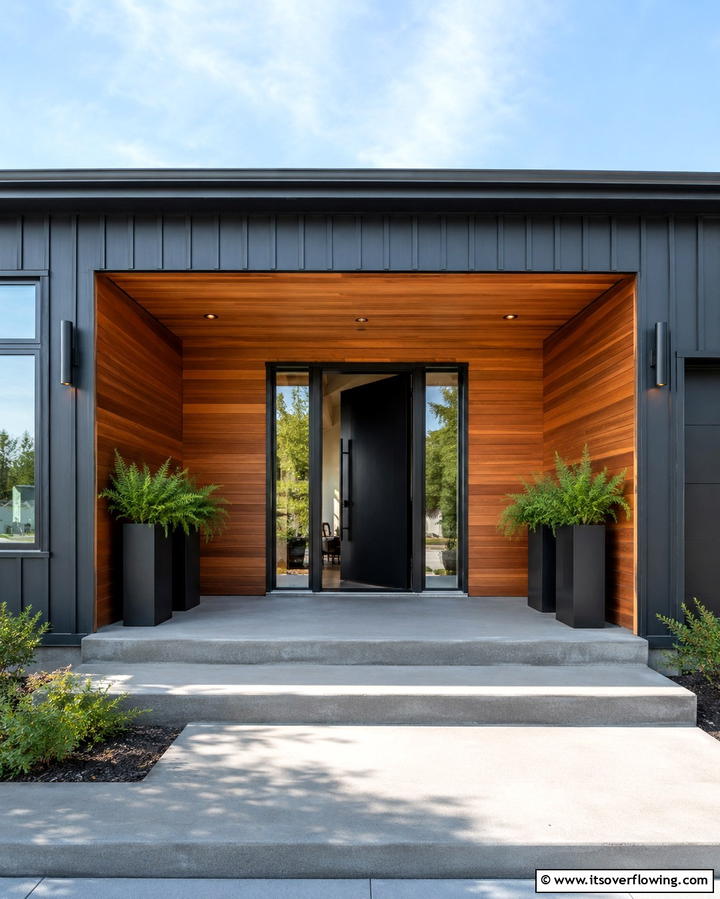 Cedar Clad Entryway for a Warm Welcome - 30 Modern Black Houses with Cedar Accents for Striker Exteriors
