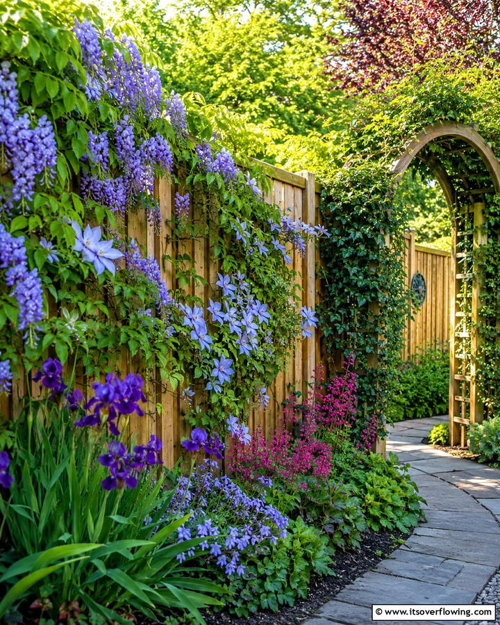 Cedar Fence with Climbing Plants - 30 Durable Cedar Fence Ideas to Enhance Privacy and Style