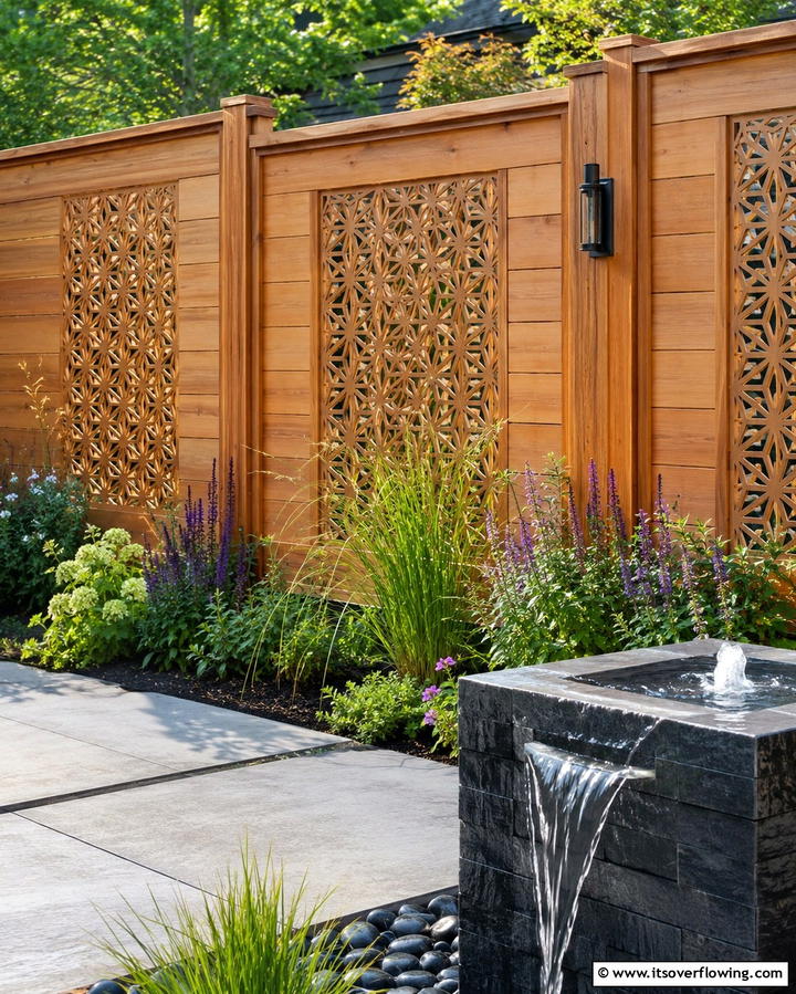 Cedar Fence with Decorative Panels - 30 Durable Cedar Fence Ideas to Enhance Privacy and Style