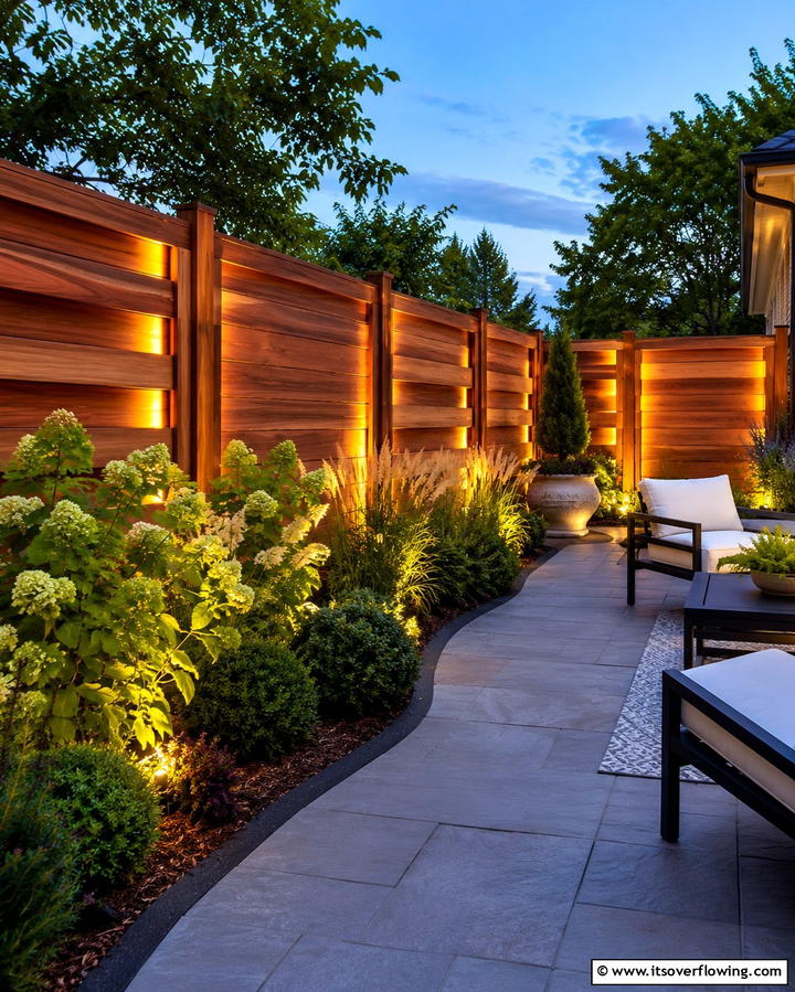 Cedar Fence with Integrated Lighting - 30 Durable Cedar Fence Ideas to Enhance Privacy and Style