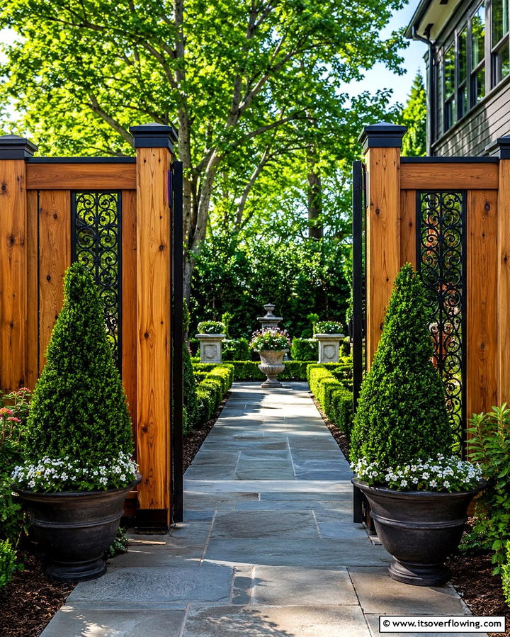 Cedar Fence with Iron Accents - 30 Durable Cedar Fence Ideas to Enhance Privacy and Style