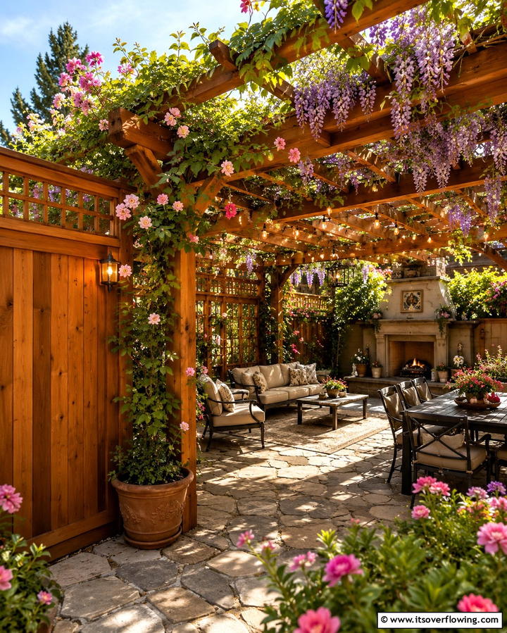 Cedar Fence with Pergola - 30 Durable Cedar Fence Ideas to Enhance Privacy and Style