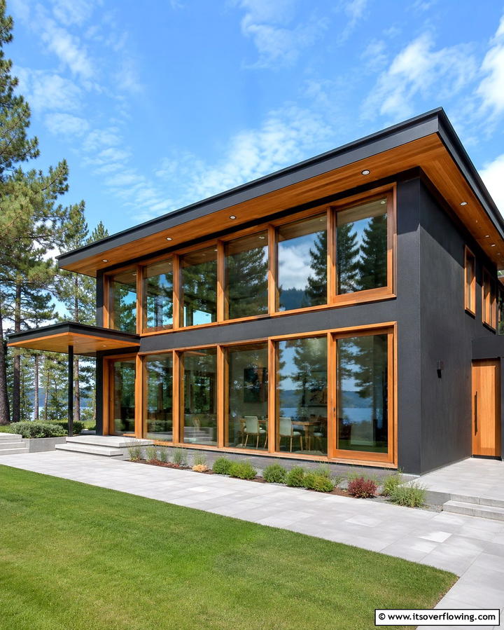 Cedar Framed Windows - 30 Modern Black Houses with Cedar Accents for Striker Exteriors