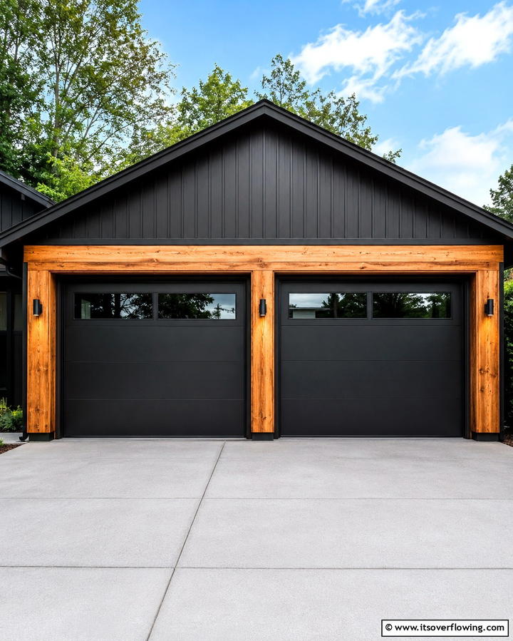 Cedar Garage Framing for Added Warmth - 30 Modern Black Houses with Cedar Accents for Striker Exteriors
