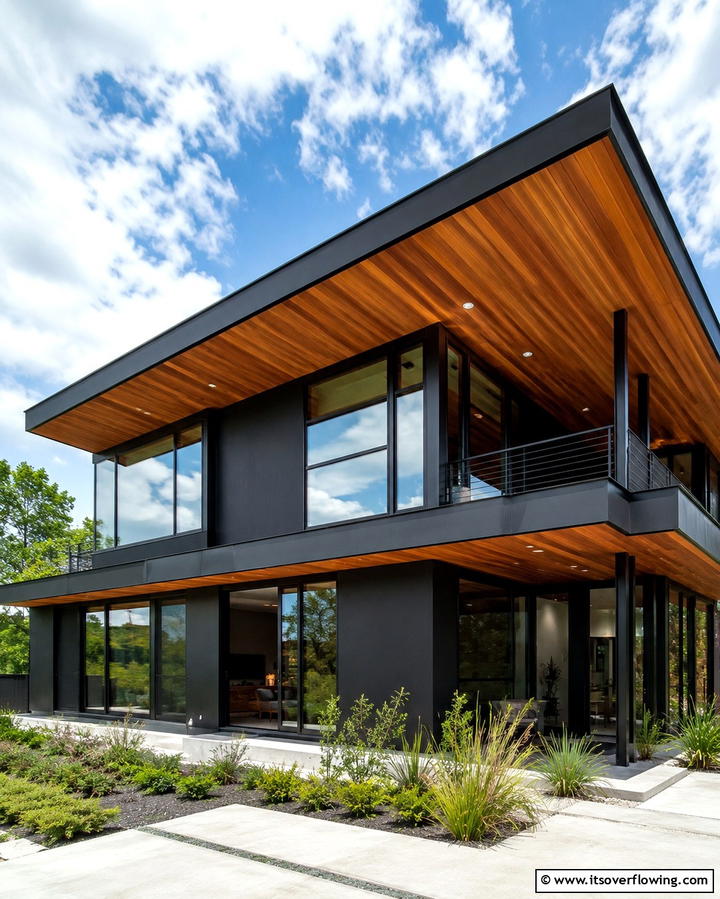 Cedar Roof Overhangs for Subtle Elegance - 30 Modern Black Houses with Cedar Accents for Striker Exteriors