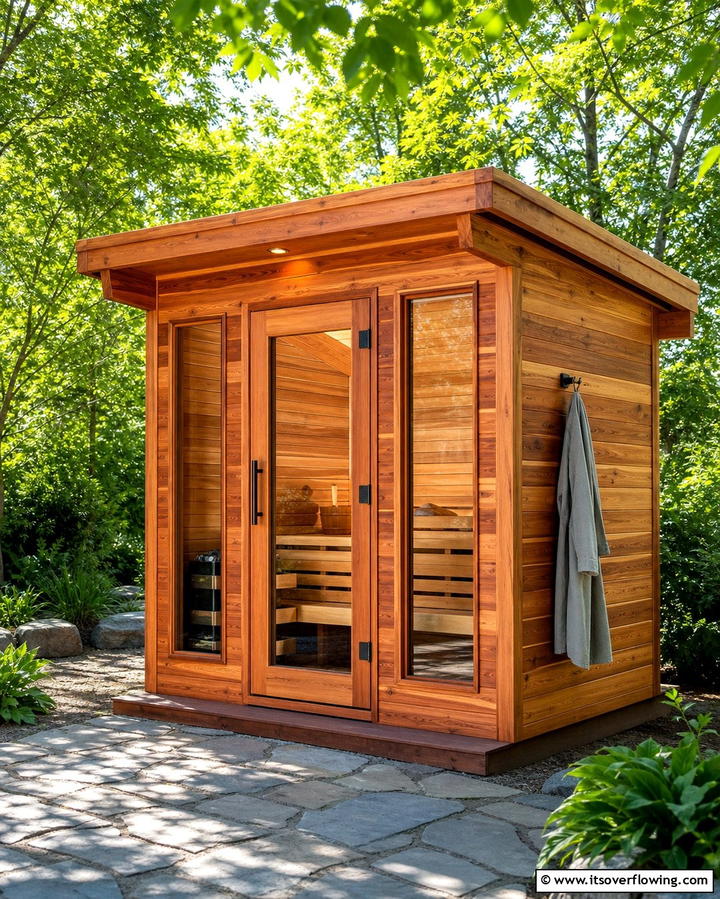 Cedar Wood Sauna - 25 Outdoor Sauna Ideas for Relaxing Backyard Retreats
