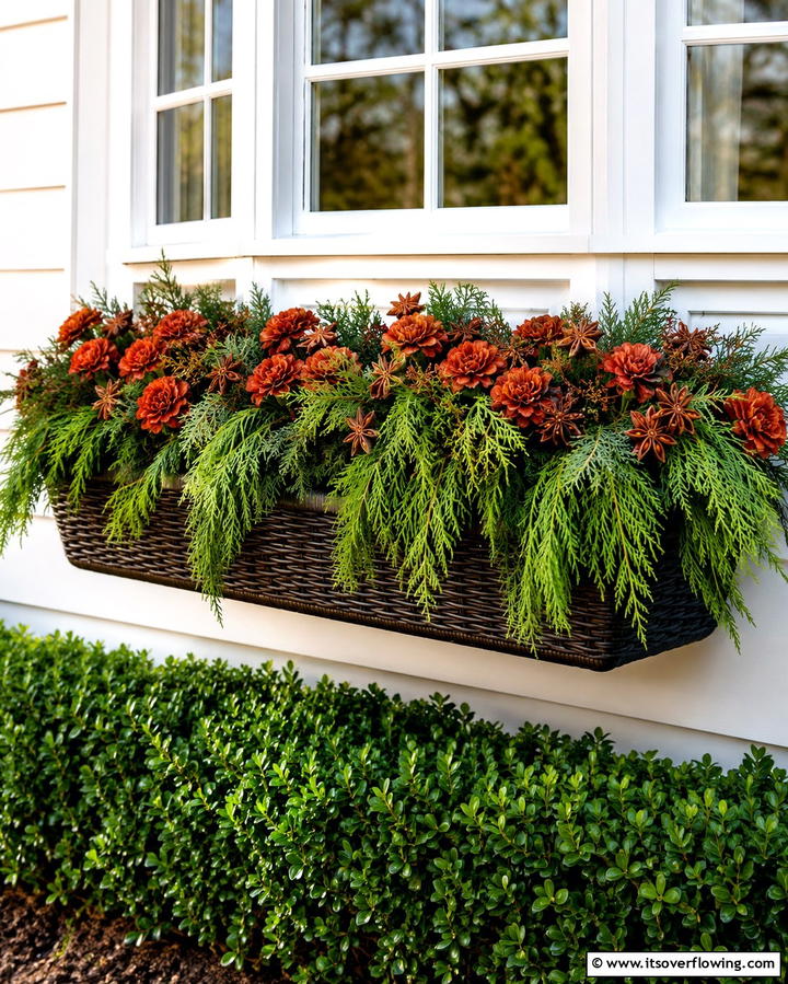 Cedar and Spice Ensemble - 30 Fall Window Box Ideas for Autumn-Inspired Floral Displays