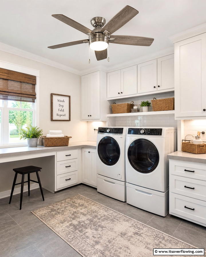 Ceiling Fan Lights for Dual Functionality - 20 Laundry Room Lighting Ideas to Brighten Your Space