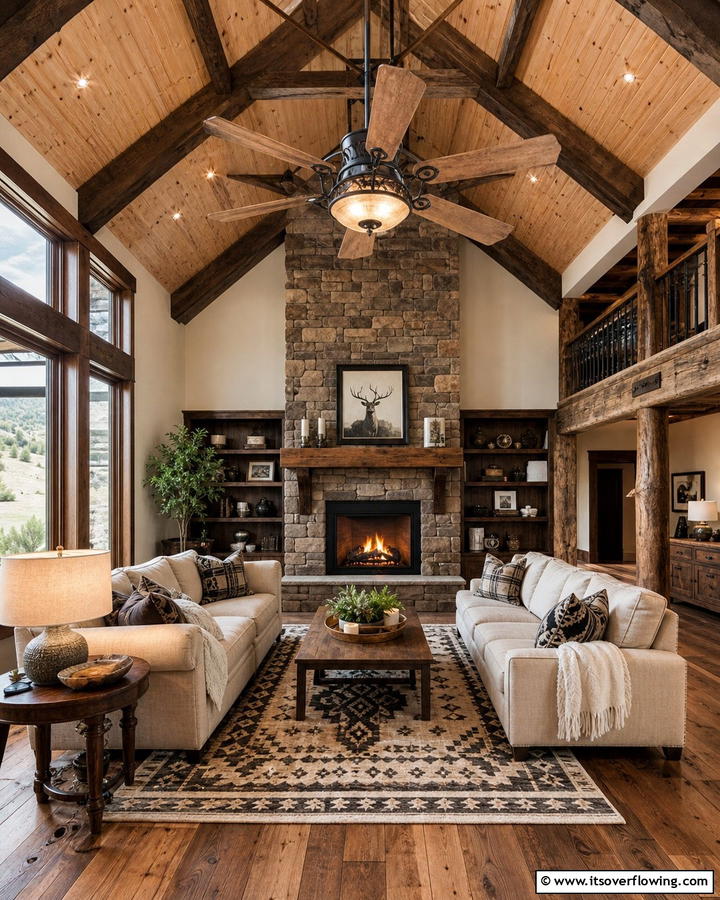 Ceiling Fans with Rustic Design - 20 Cabin Living Room Ideas for Cozy Comfort