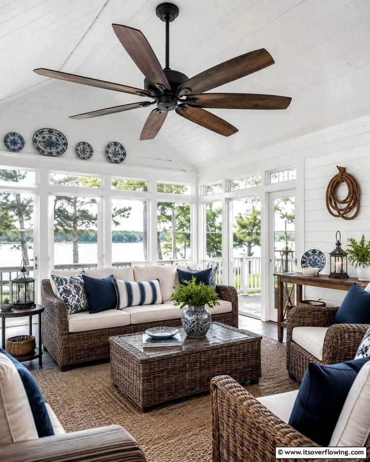 Ceiling Fans with Rustic Finishes - 25 Rustic Sunroom Ideas to Enjoy Nature Indoors
