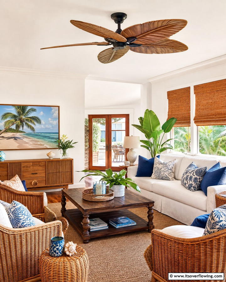 Ceiling Fans with Tropical Blades - 20 Hawaiian Interior Design Ideas for a Tropical Vibe
