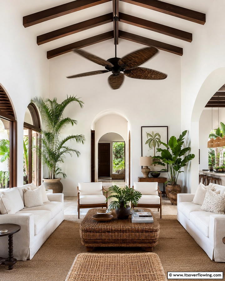 Ceiling Fans with Woven Blades - 25 Tropical Living Room Ideas for a Vibrant Space