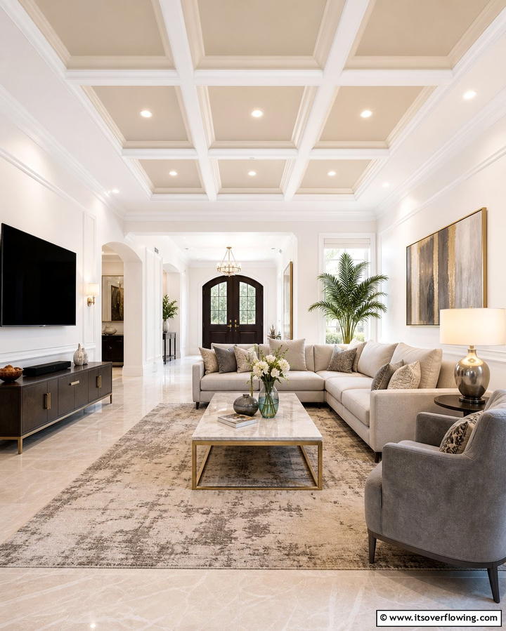 Ceiling Highlights with Egyptian Cotton - 25 Dulux Egyptian Cotton Living Room Ideas for Elegance