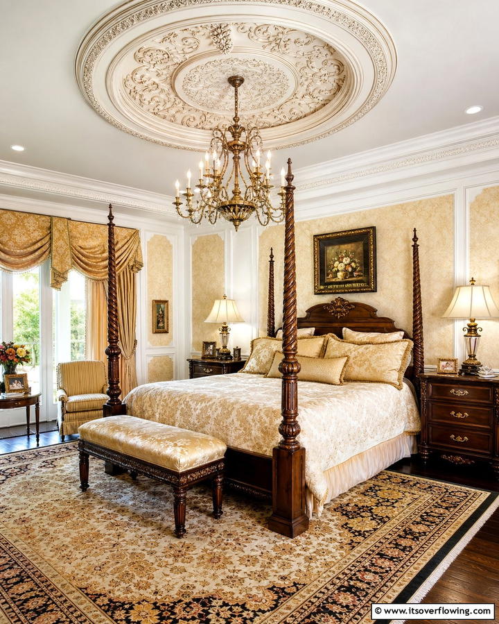 Ceiling Medallions for a Traditional Accent - 25 Stunning Bedroom Ceiling Ideas to Elevate Your Space