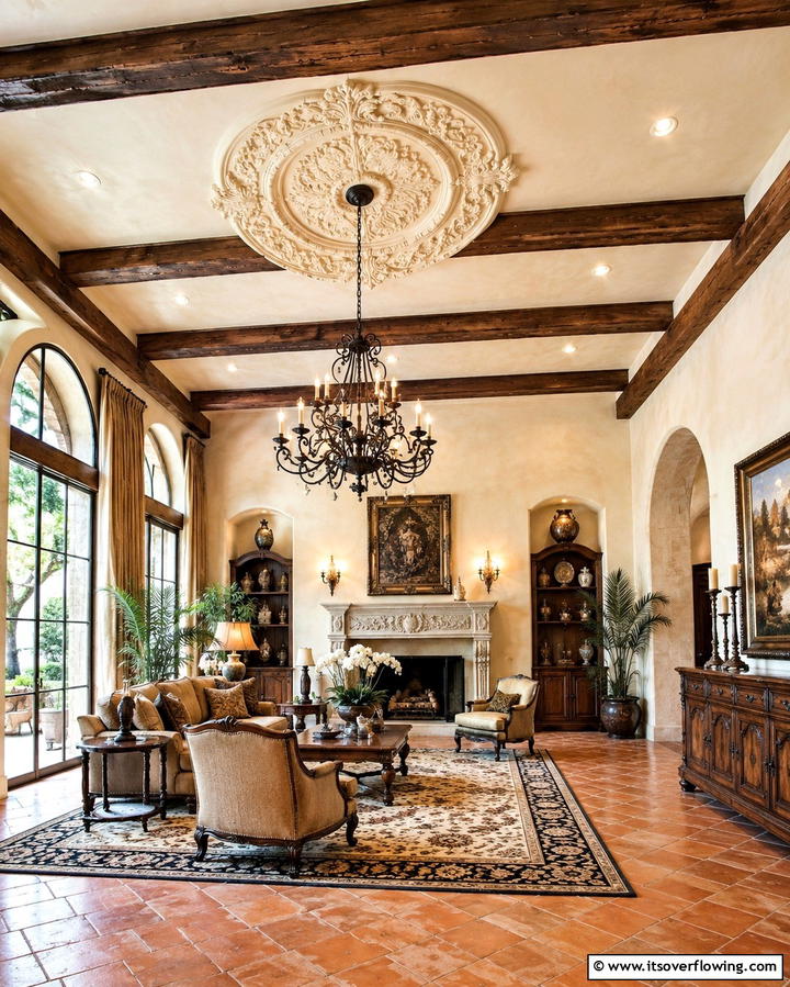 Ceiling Medallions - 20 Tuscan Living Room Ideas for a Cozy Feel