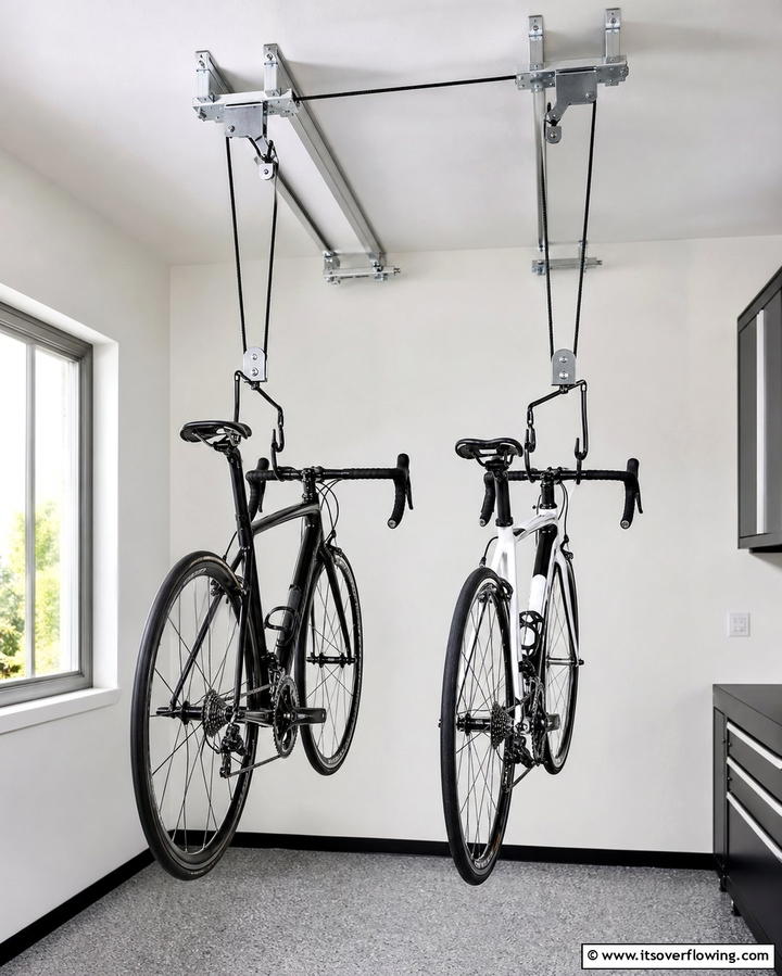 Ceiling Mounted Bike Hoist System - 25 Creative Garage Decor Ideas for Every Style