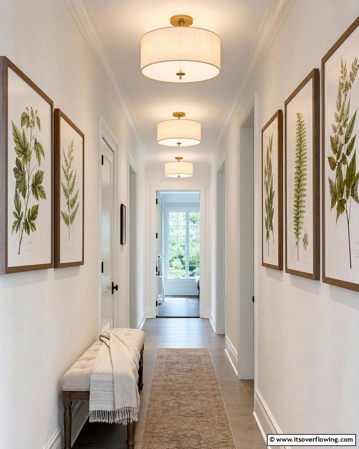 Ceiling Mounted Drum Lights for Even Illumination - 20 Narrow Hallway Lighting Ideas to Brighten Your Space