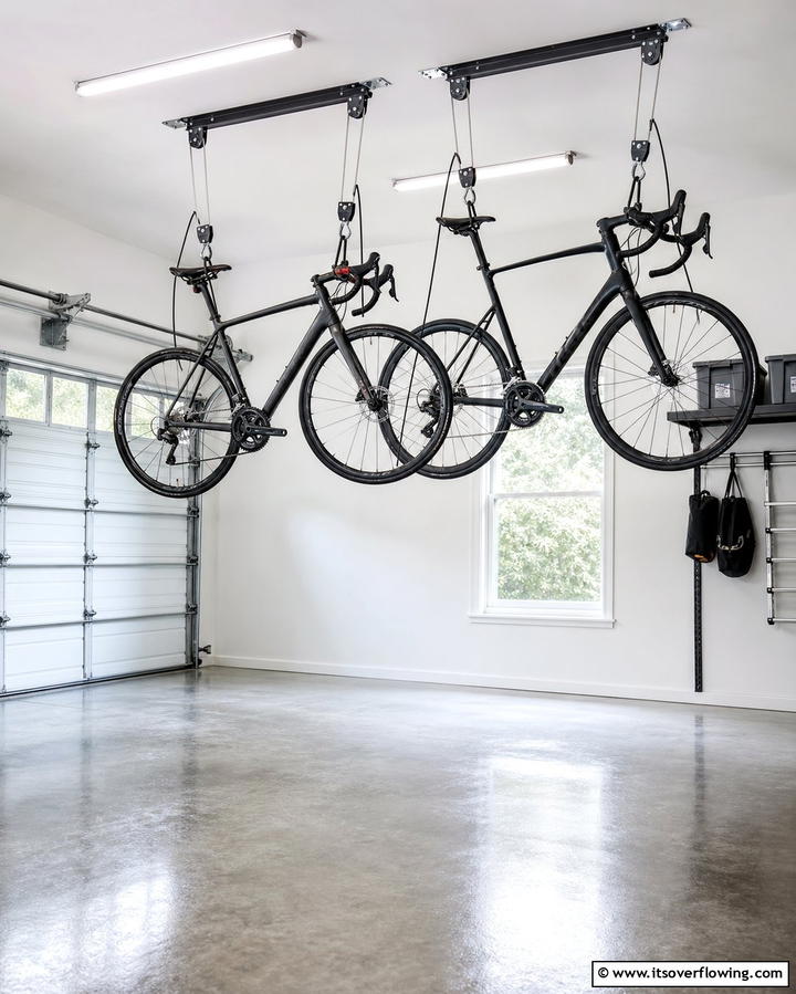 Ceiling Mounted Pulley Systems for Vertical Storage - 25 Garage Bike Storage Ideas for a Clutter-Free Space