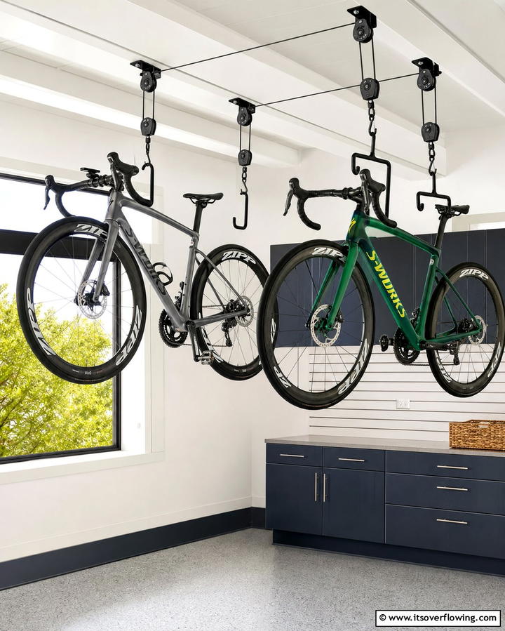Ceiling Mounted Pulley Systems - 25 Garage Bike Storage Ideas for a Clutter-Free Space