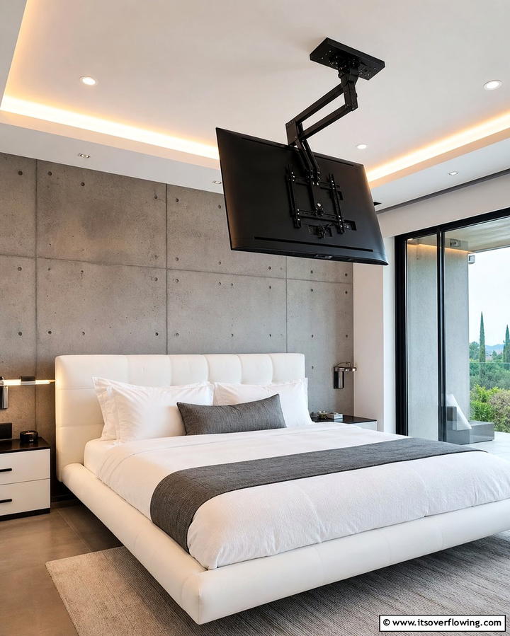 Ceiling Mounted TV for Unique Viewing - 25 Bedroom TV Ideas for Stylish Entertainment