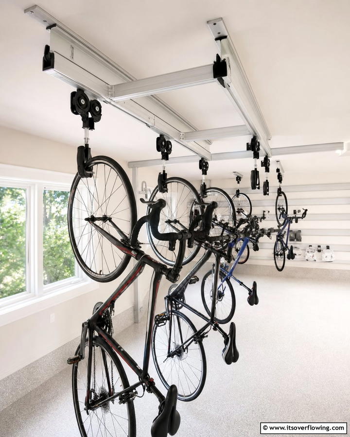 Ceiling Tracks for Sliding Bike Storage - 25 Garage Bike Storage Ideas for a Clutter-Free Space