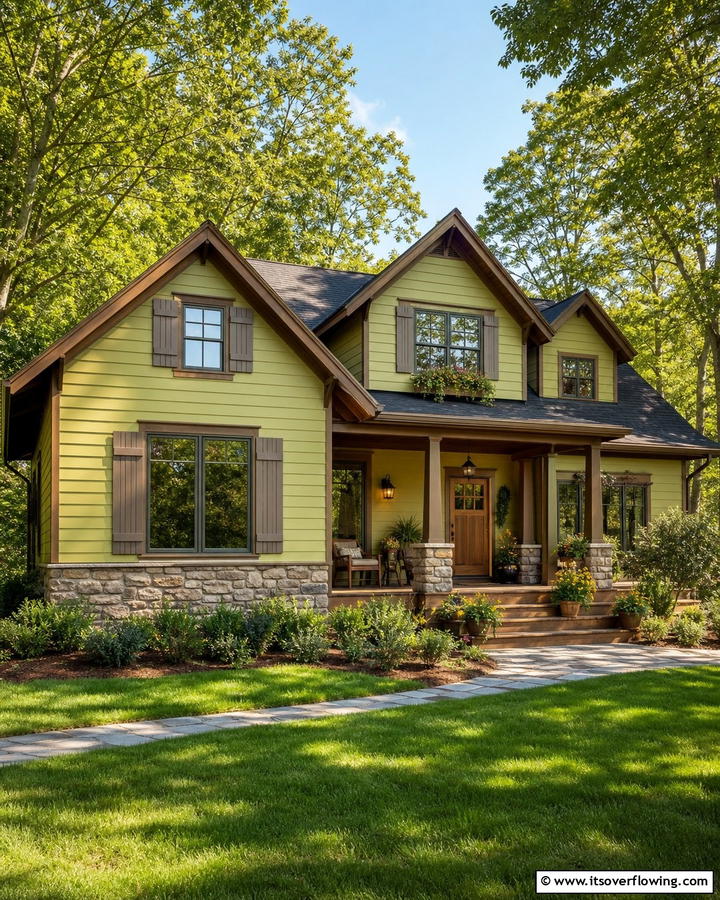 Celery Green Warmth - 20 Light Green House Exterior Ideas for a Fresh Facade