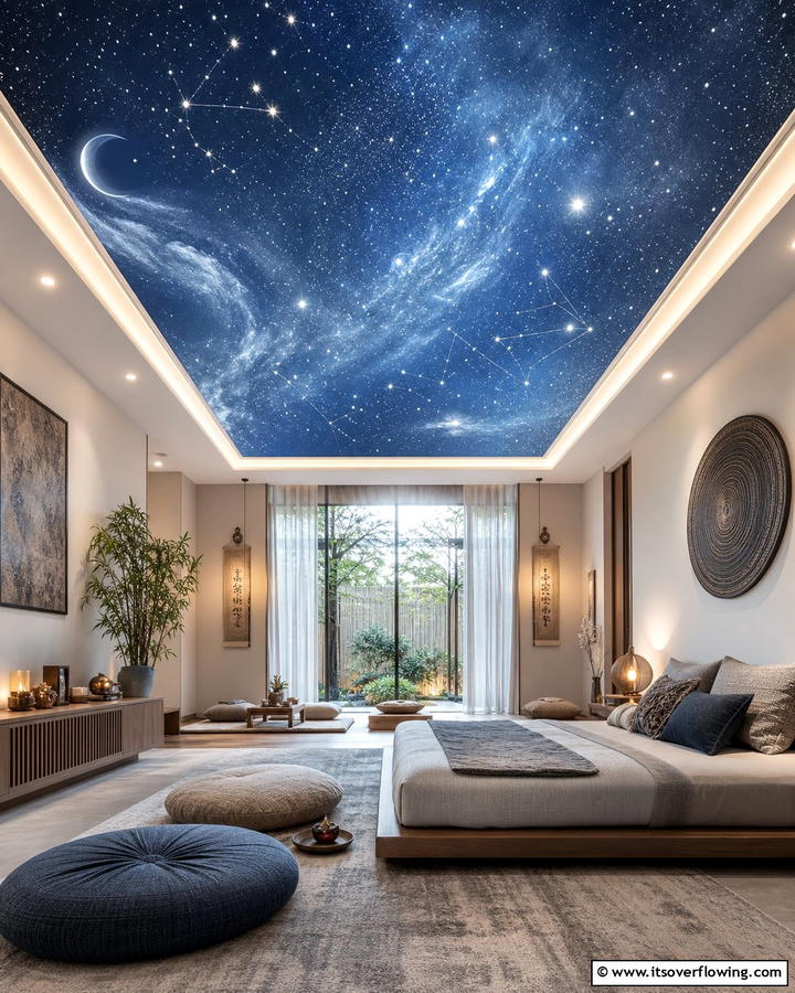 Celestial Night Sky - 25 Ceiling Wallpaper Ideas to Elevate Your Space